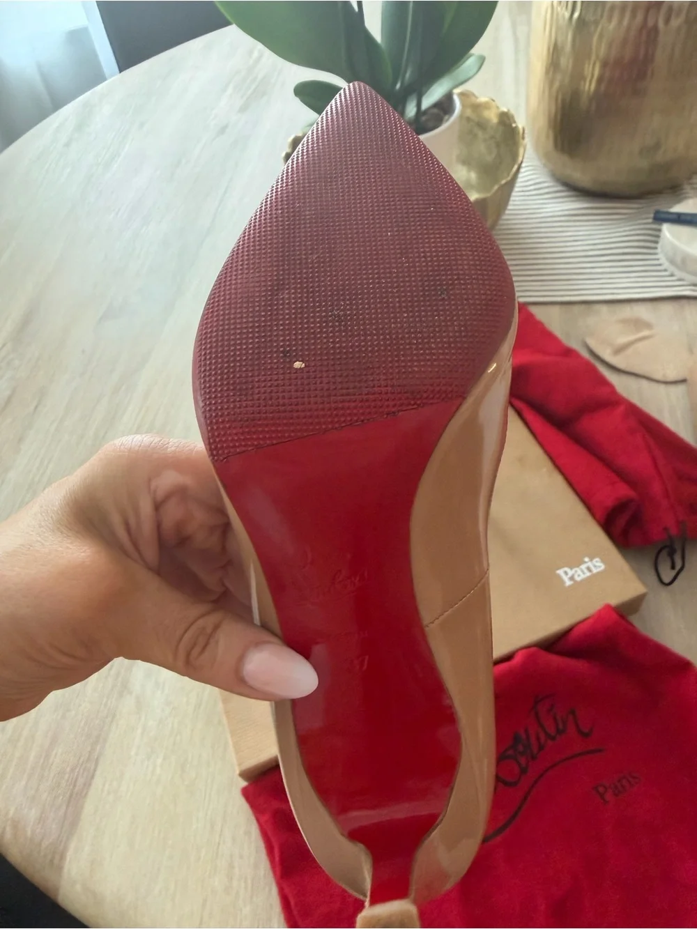 Christian Louboutin Nude Patent Pointed-Toe Stiletto Pumps